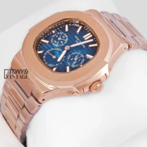 Moon Phase Chronograph Rose Gold Automatic Watch with Blue Dial