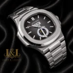 Moon Phase Silver Automatic Watch with Charcoal Gray Dial