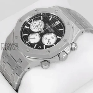 Oak Chronograph Silver Black Dial Chain Watch