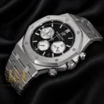 Oak Chronograph Silver Black Dial Chain Watch