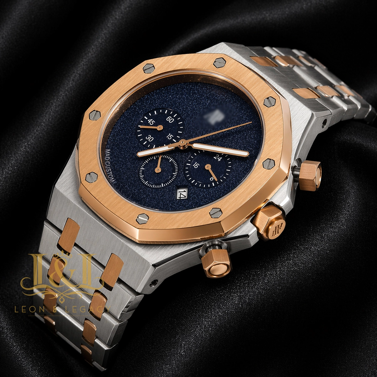 Oak Chronograph Two Tone Rose Gold Blue Dial 1 copy