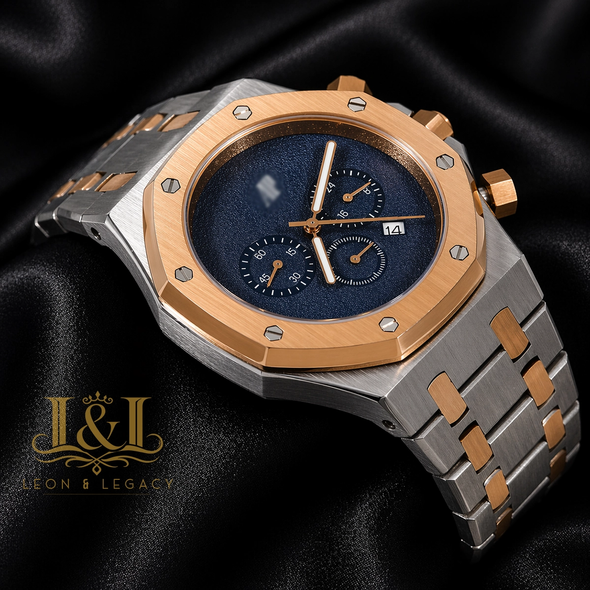 Oak Chronograph Two Tone Rose Gold Blue Dial