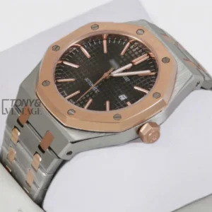 Oak Two Tone Rose Gold Silver Chain Black Dial