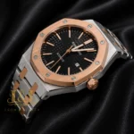 Oak Two Tone Rose Gold Silver Chain Black Dial