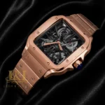 Rose Gold Automatic Watch with Black Skeleton Dial
