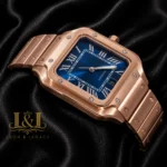 Rose Gold Automatic Watch with Blue Dial