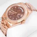 Rose Gold Brown Dial Fluted Bezel