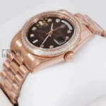 Rose Gold Brown Dial Stone Index & Bezel