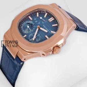 Rose Gold Case Blue Dial Leather Strap