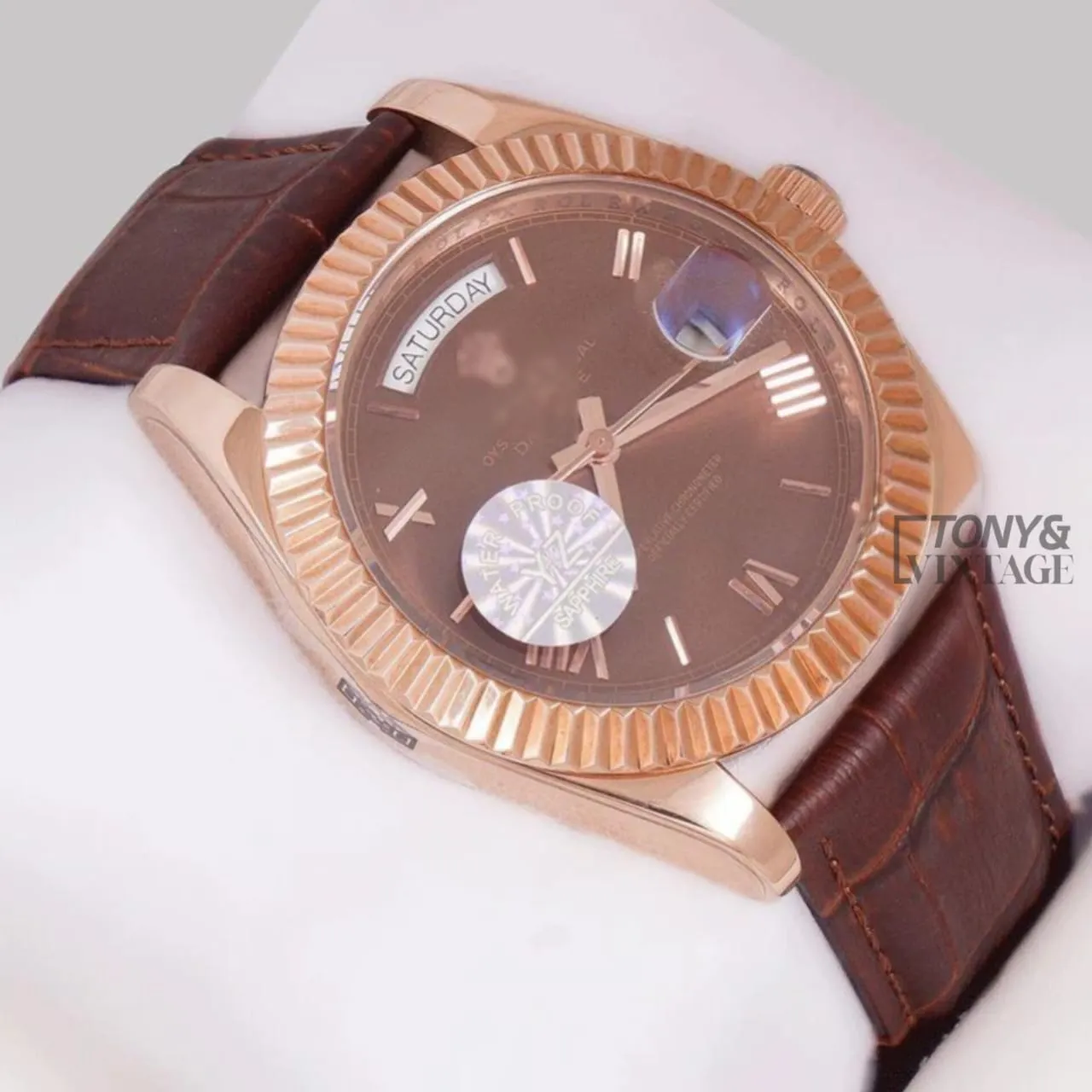 Rose Gold Case Brown Dial & Leather Strap Automatic Watch