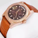"Rose Gold Case Chocolate Brown Dial & Leather Strap Automatic Watch "