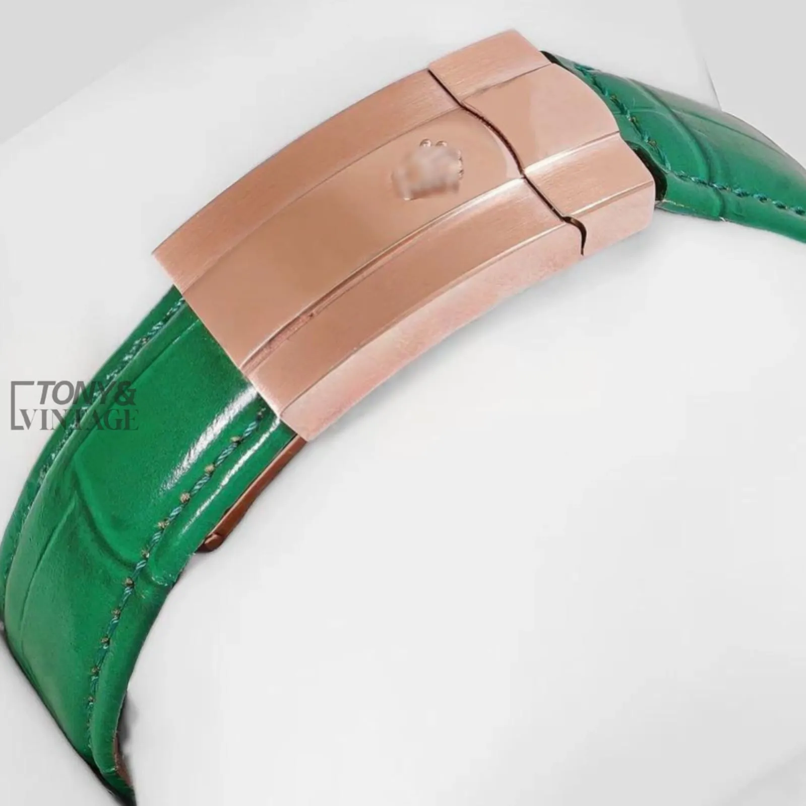 Rose Gold Case Green Dial & Leather Strap Automatic Watch
