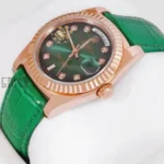 Rose Gold Case Green Dial & Leather Strap Automatic Watch