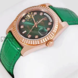 Rose Gold Case Green Dial & Leather Strap Automatic Watch