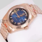 Rose Gold Dark Blue Dial & Fluted Bezel