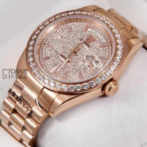 Rose Gold Fully Stoned Dial & Bezel Automatic Watch