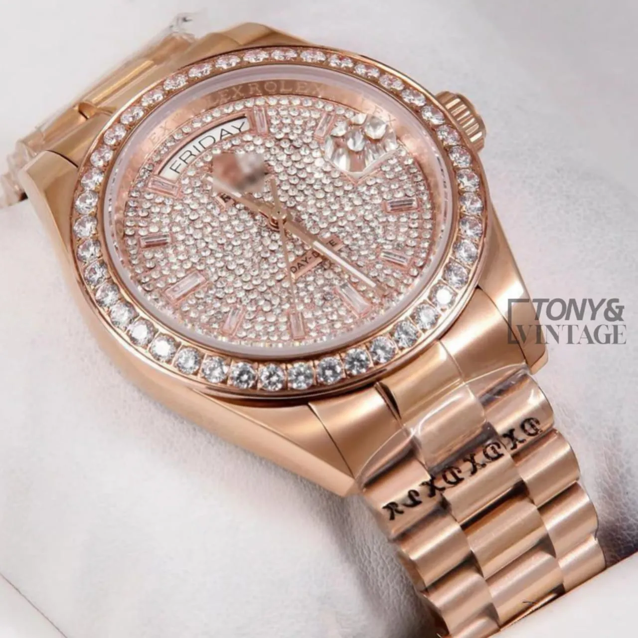 Rose Gold Fully Stoned Dial & Bezel Automatic Watch
