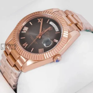 Rose Gold Gray Dial Roman Numeral & Fluted Bezel