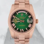 Rose Gold Green Dial Fluted Bezel