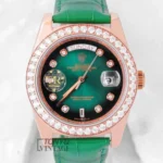 Rose Gold Green Dial Leather Strap Automatic Watch