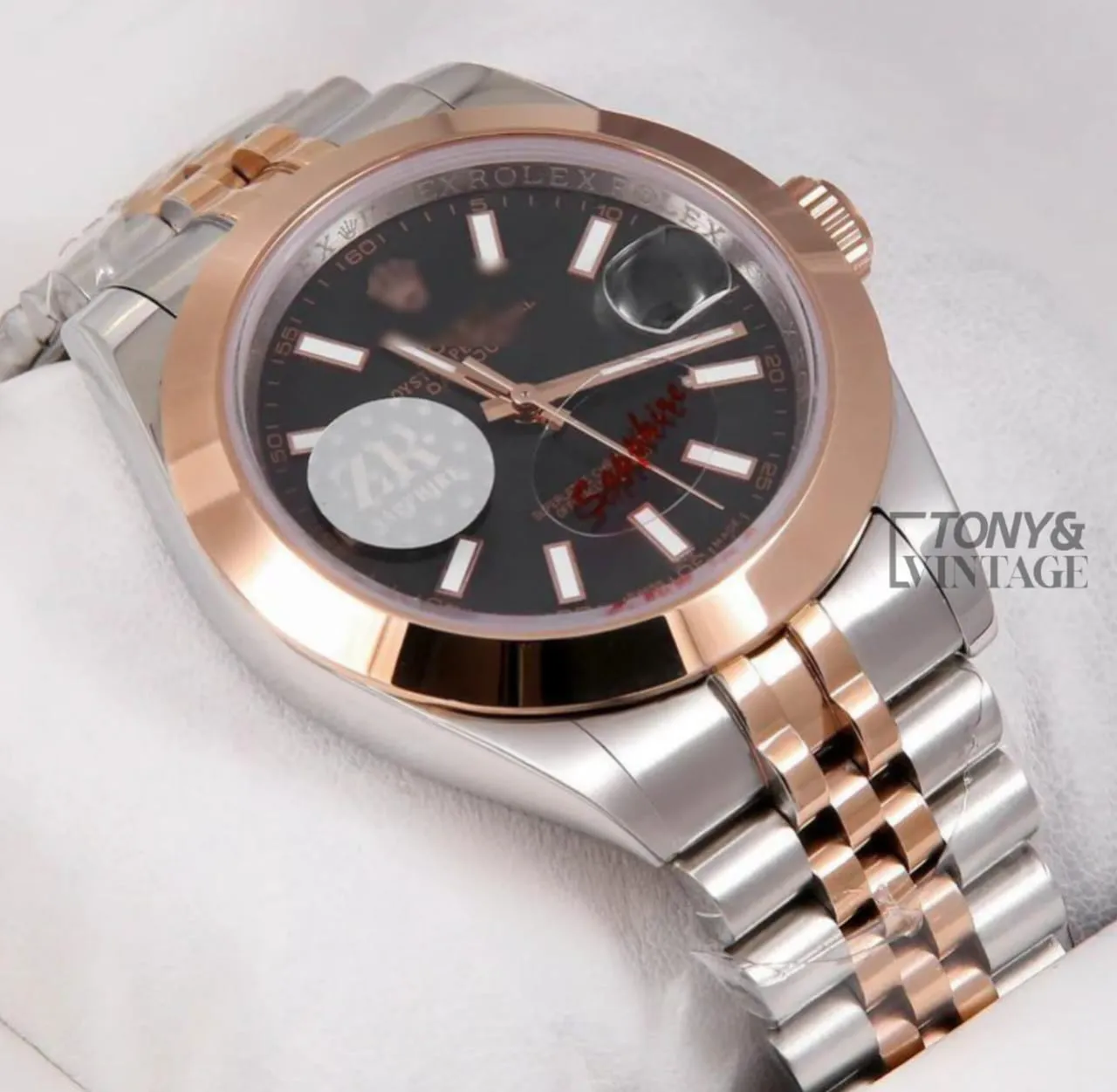 Rose Gold Two Tone Black Dial