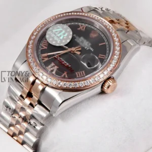 Rose Gold Two Tone Black Numeral Dial & Stone Bezel