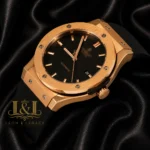 Rose Gold Watch With Black Dial & Rubber Strap
