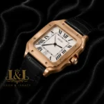 Rose Gold Watch With White Dial and Black Leather Strap
