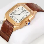 Rose Gold Watch With White Dial and Brown Leather Strap