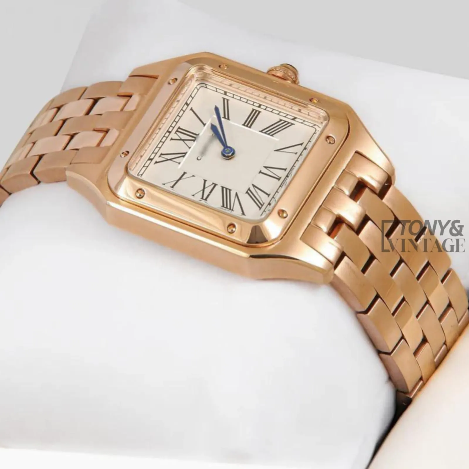 Rose Gold Watch With White Dial and Chain Strap