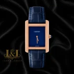 Rose Gold Watch with Blue Dial and Leather Strap