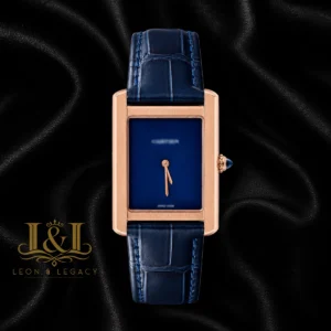 Rose Gold Watch with Blue Dial and Leather Strap