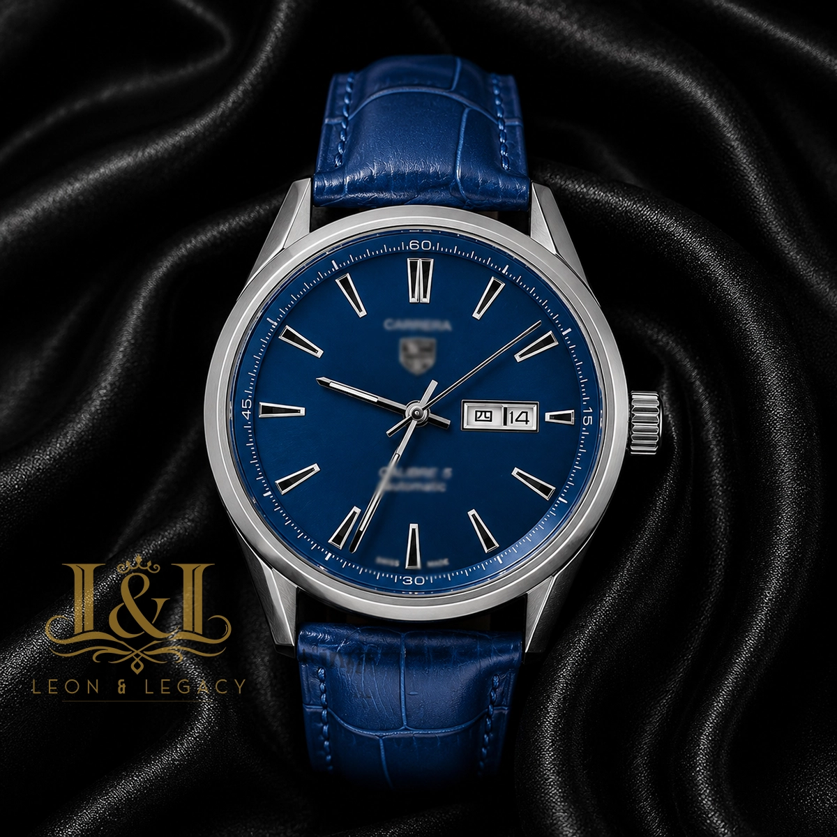Silver Automatic Watch With Blue Dial and Leather Strap copy TAG Heuer Carrera Automatic Replica Watch | WAR201E.FC6292