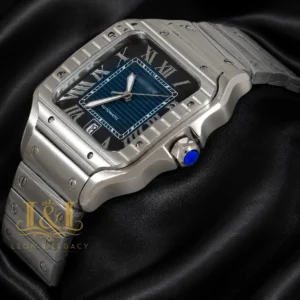 Silver Automatic Watch With Deep Blue Dial