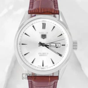 Silver Automatic Watch With Dial and Leather Strap