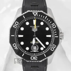 Silver Automatic Watch with Black Dial and Bezel