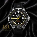 Silver Automatic Watch with Black Dial and Bezel