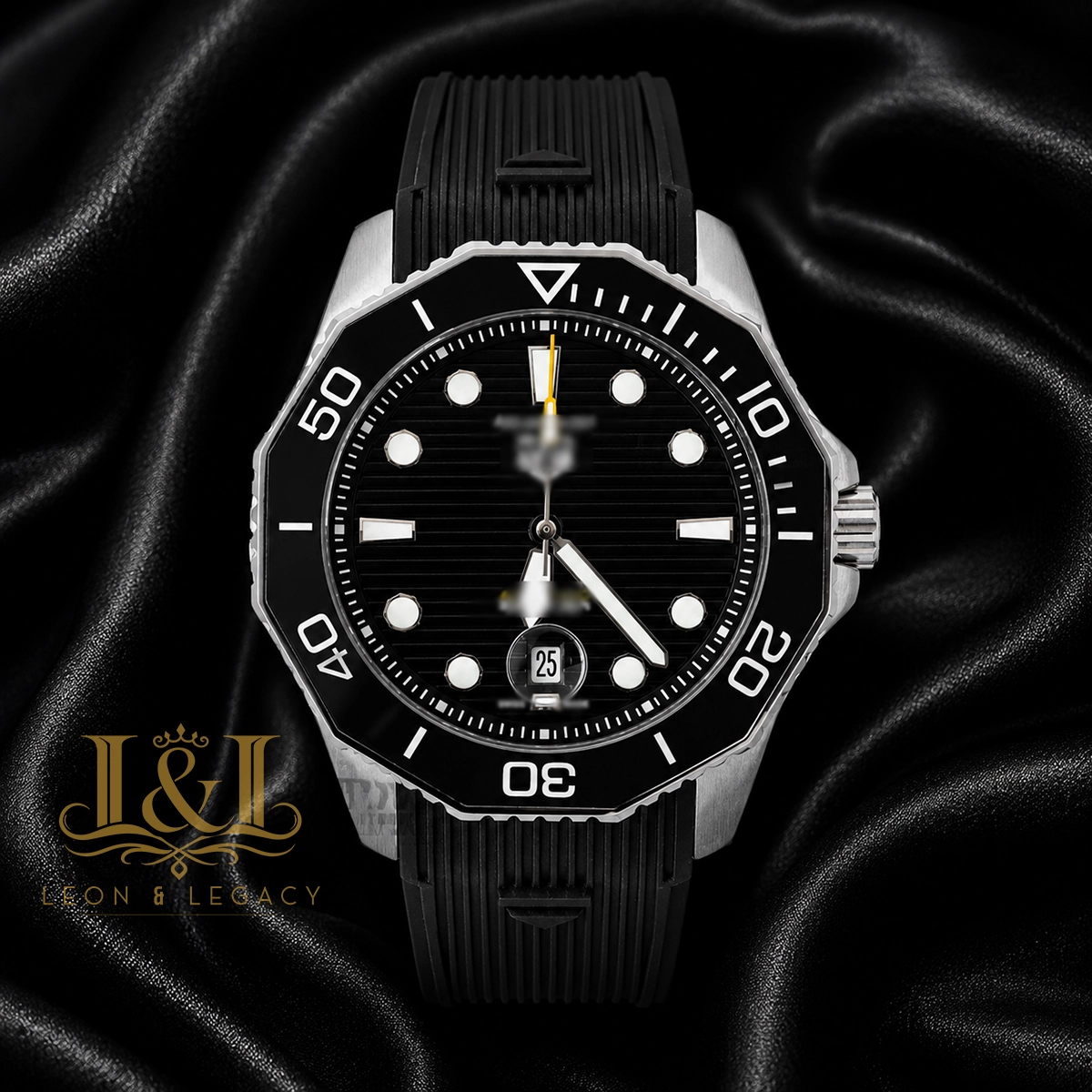 Silver Automatic Watch with Black Dial and Bezel.... copy TAG Heuer Aquaracer WBP201A.FT6197