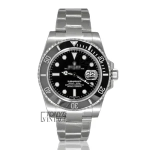 Silver Automatic Watch with Black Dial and Bezel