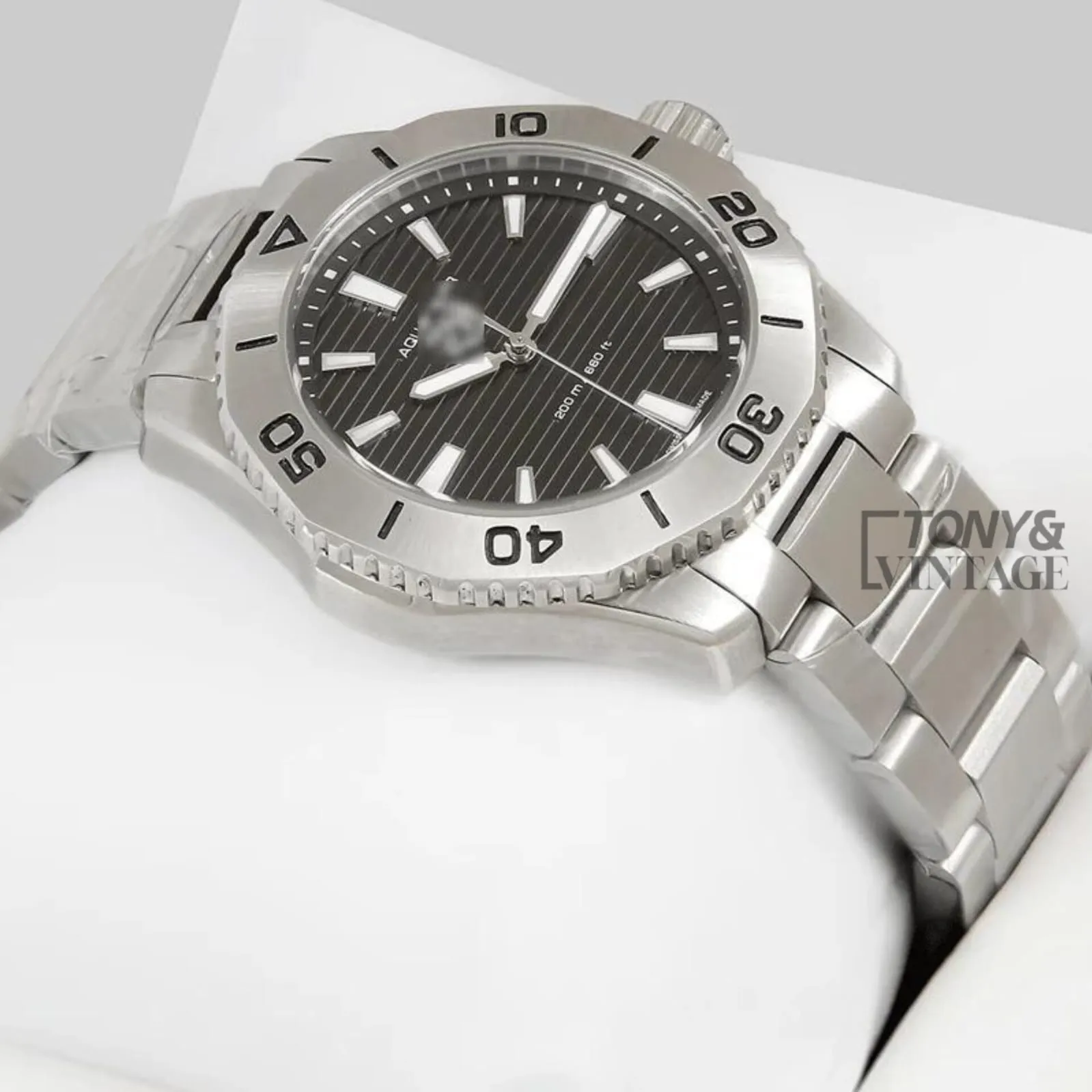 Silver Automatic Watch with Black Dial