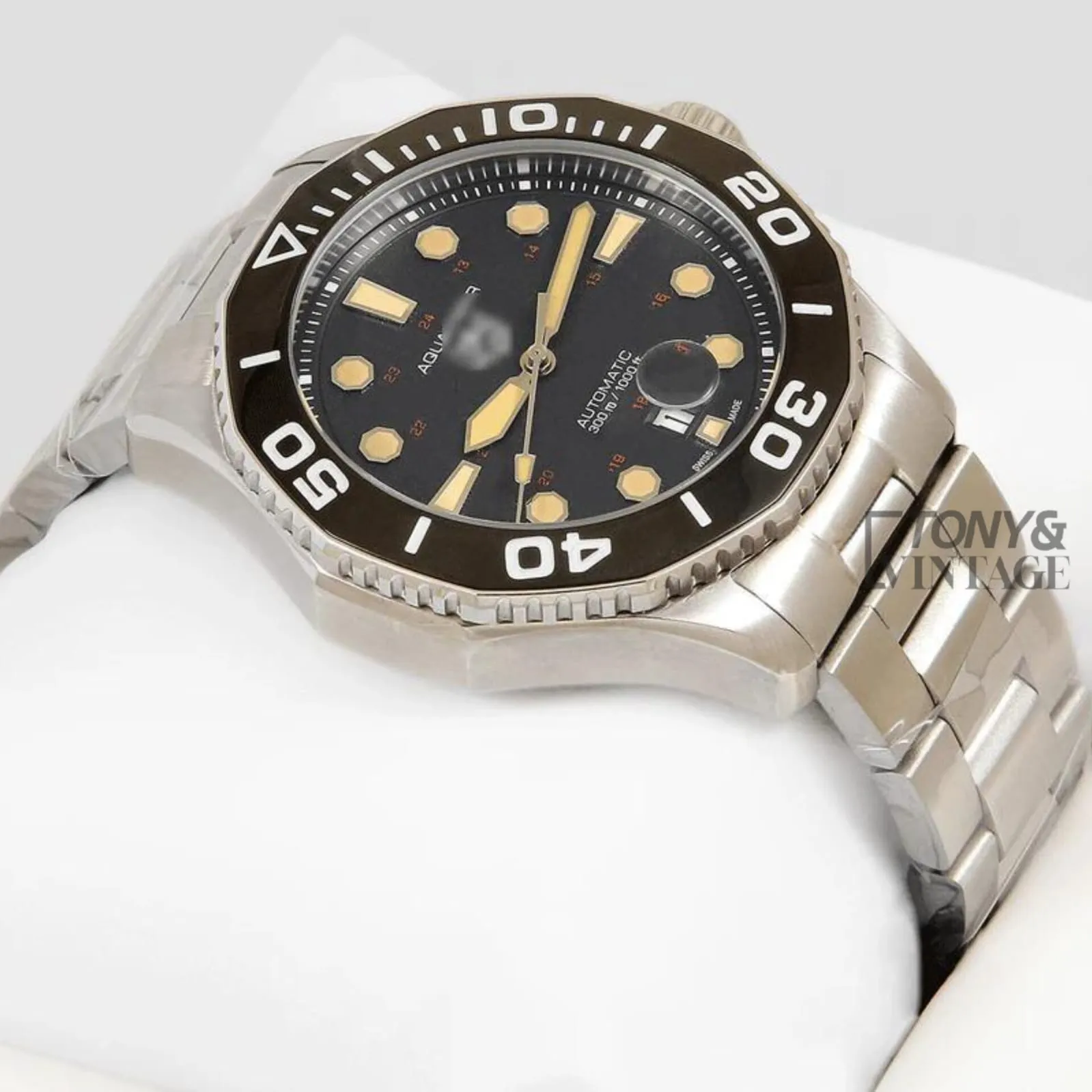 Silver Automatic Watch with Black Dial