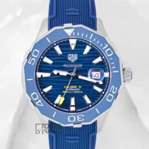 Silver Automatic Watch with Blue Dial and Bezel