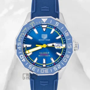 Silver Automatic Watch with Blue Dial and Bezel