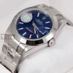 Silver Automatic Watch with Blue Dial