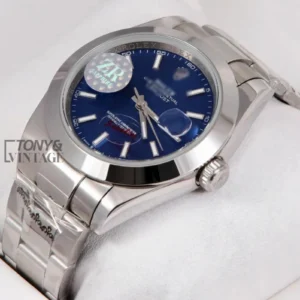 Silver Automatic Watch with Blue Dial