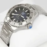 Silver Automatic Watch with Blue Dial