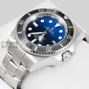 Silver Automatic Watch with Blue Dial