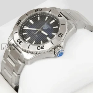 Silver Automatic Watch with Blue Dial