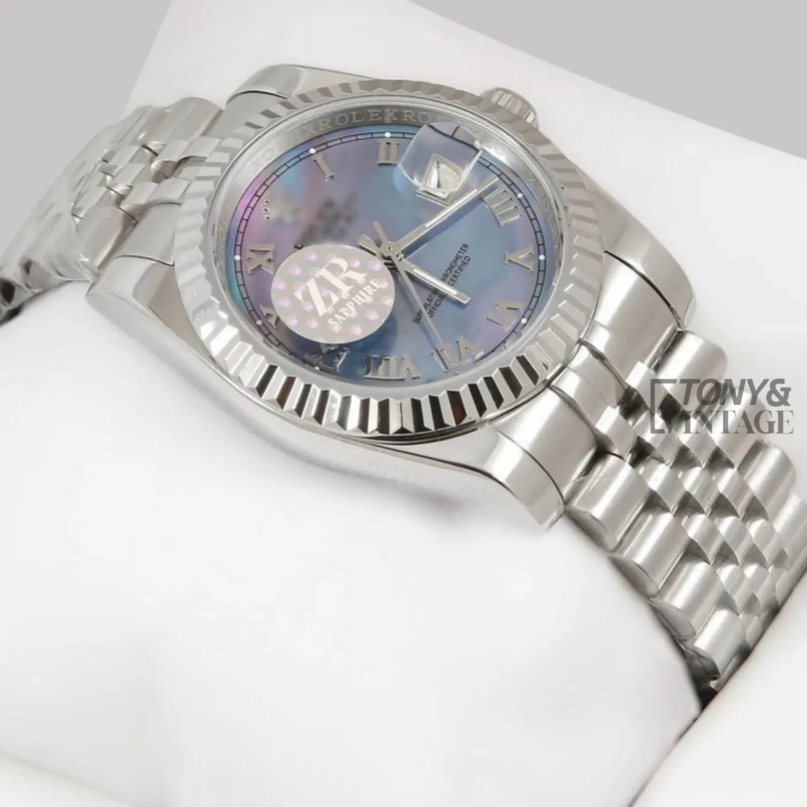Silver Automatic Watch with Galaxy Dial