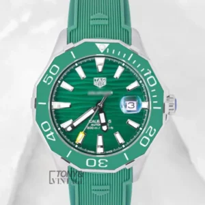 Silver Automatic Watch with Green Dial and Bezel